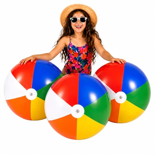 4E's Novelty Beach Balls [3 Pack] 20" Inflatable for Kids - Pool