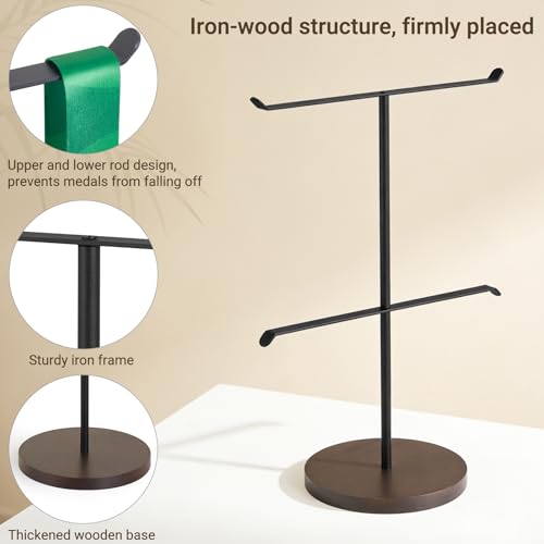 Medal Display Rack - 12x16 Inch Metal & Wood Holder for Awards