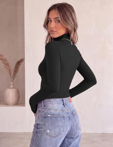 Women's Thermal Turtleneck Long Sleeve Shirt - Medium / Black