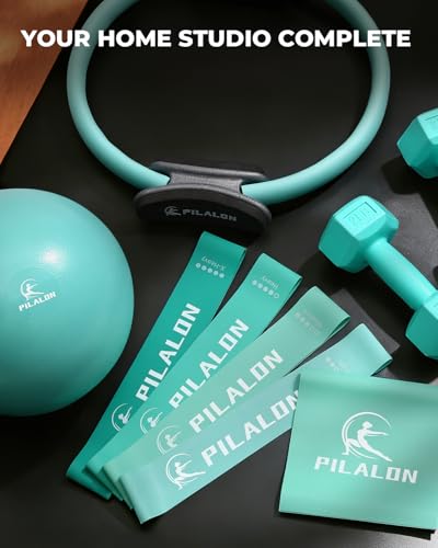 Pilates Ring Set - Studio-Grade Equipment with Dumbbells & Bands - Cyan