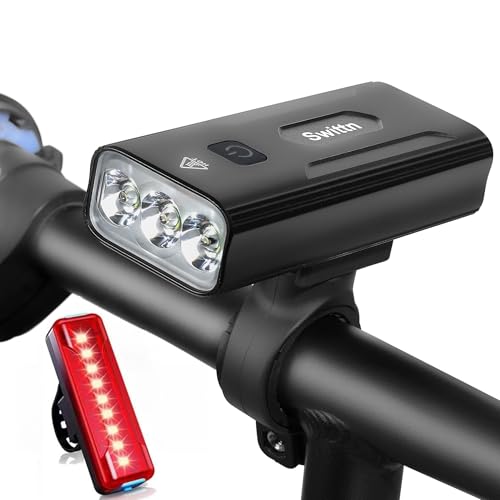 Swittn 3000 Lumen USB-C Bike Light Front & Rear, 5200mAh Battery, 5 Modes, IPX5