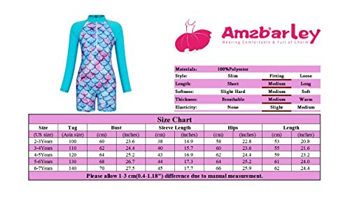Kids One-Piece Swimwear Rash Guard - Mermaid/Floral - 7-8 Years / Blue