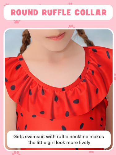 Girls One Piece Swimsuit - Cute Ruffle Bathing Suit, 4-5T - Red & Green Watermelon