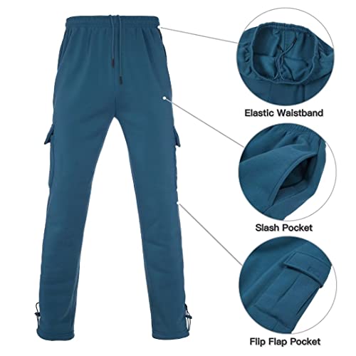 Bellnorth Men's XXL Teal Fleece Tracksuit Sets with Full Zip Hoodie and Cargo Sweatpants