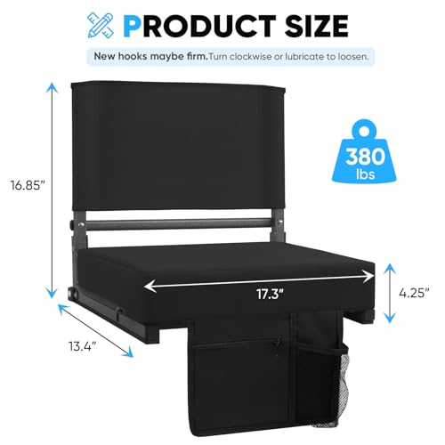 Stadium Seat Cushion with Back Support - Black, 3.2" Thick