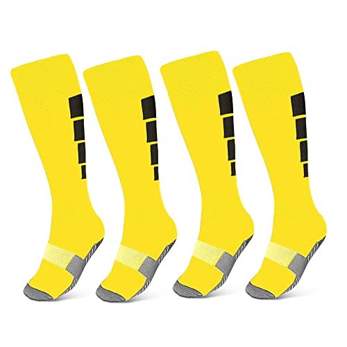 Kids Soccer Socks - Youth Knee High Athletic Socks, Yellow - 2 Pairs