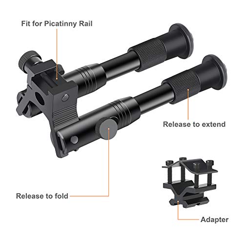 Tactical Bipod with Rail Mount Adapter & Barrel Clamp - Adjustable 6.5"-7"