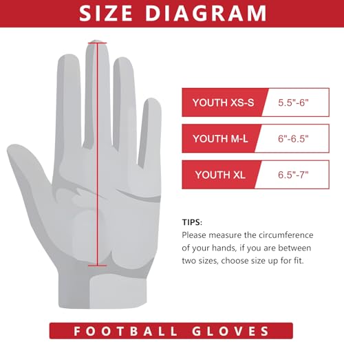 Youth Football Gloves with Ultra Sticky Palm - Fire Red / Youth X-L