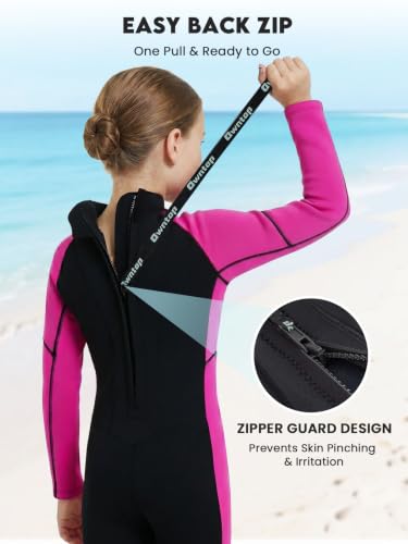Owntop Kids Wetsuit 3/2mm Full Body Neoprene, Rose Red, Size 8 for Cold Water Swimming