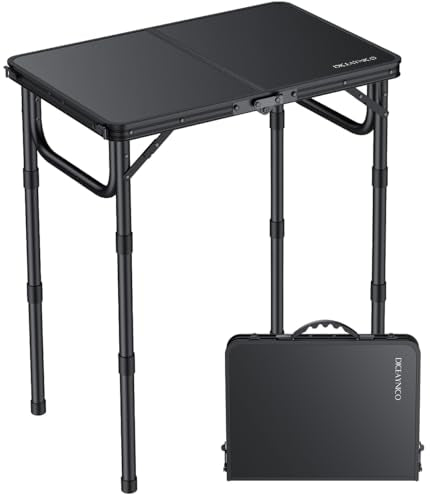 Diceaynico 22.8" x 15.7" Black Folding Camping & Picnic Table, 3 Adjustable Heights
