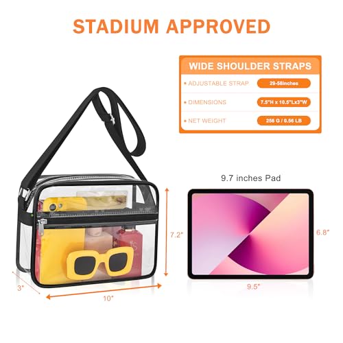 Clear Purse for Stadium Events - Small Messenger Bag - Black