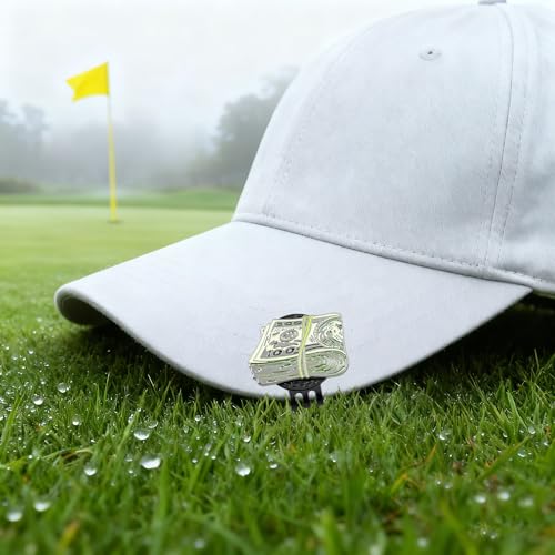 Golf Ball Marker with Dollar Cash Stack Design - Magnetic Hat Clip - Black