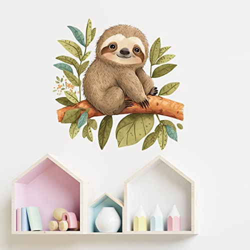 Cute Cartoon Sloth on Tree Branch Wall Decal Nursery Animal Wall Sticker Removable Peel and Stick Wall Art Decor Stickers for Kids Baby Classroom Preschool Playing Room Bedroom School