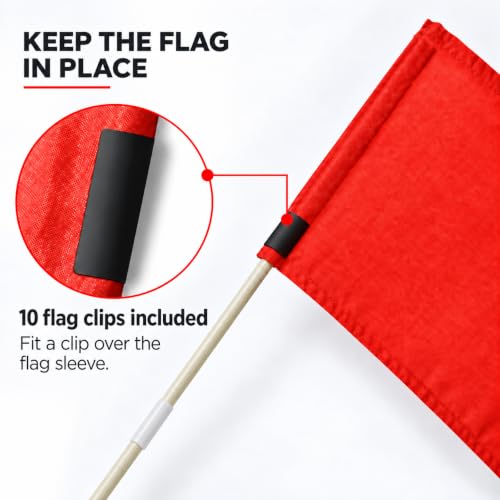 Red Soccer Corner Flags Set of 10 - 67-Inch Fiberglass Field Flags with Ground Insert, For Soccer & Sports Fields - SAWHOX