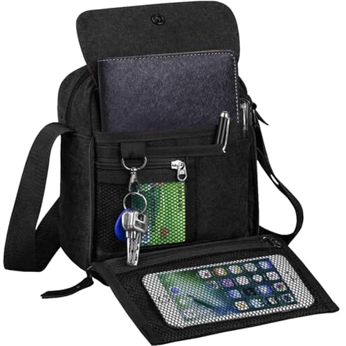 CAAORDKSO Small Canvas Messenger Bag for Men & Women - Black, Crossbody Travel Purse