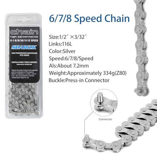 6/7/8 Speed Bike Chain - 116 Links, Full Silver Plating