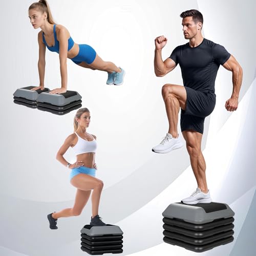Adjustable Aerobic Step Platform - 16 Inch, 4 Height Levels, Gray