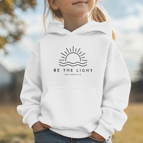 Christian Hoodie for Girls - Be The Light Sweatshirt, White, 11-12 Years
