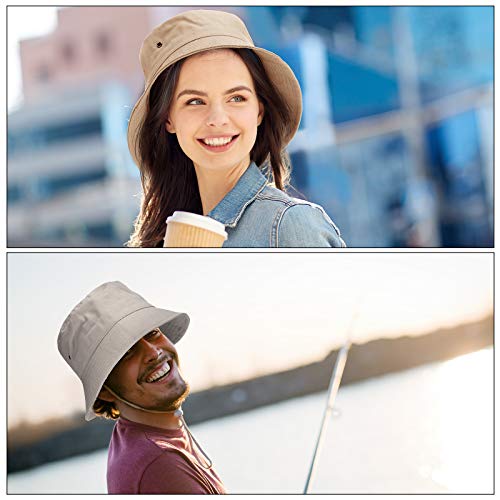SATINIOR 4 Pack Summer Cotton Bucket Hats - Camouflage, Khaki, Light Grey, Navy Blue