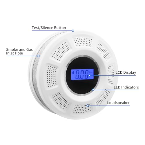 Wireless Interconnected Smoke Carbon Monoxide Detector Battery Powered, Interlinked Combination Smoke and Carbon Monoxide Detector Alarm with Digital Display, Silence Button (White-2)