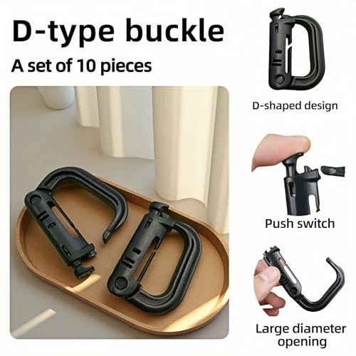 Tactical D-Ring Carabiner Set - 10-Pack Lightweight MOLLE Gear Clips