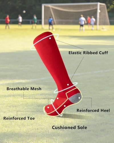 Funjoon Kids Soccer Socks 8-12 Years Youth Boys Knee High Cushioned Sports White
