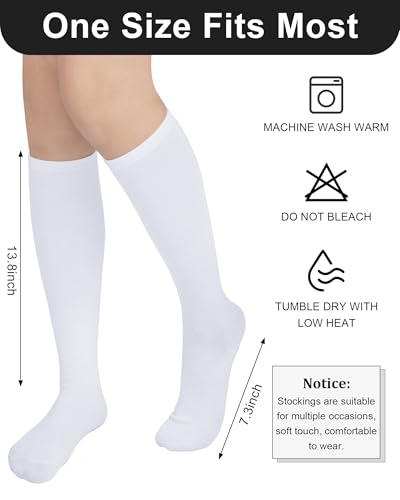 Senker Fashion Large White Cotton Knee High Socks 4 Pairs for Women
