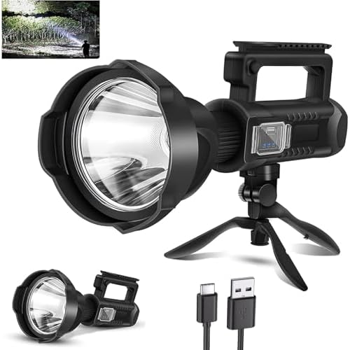 Rechargeable Spotlight Outdoor Handheld Flashlight 2,000,000L, Super Bright Led High Lumens Spot Light with Adjustable Tripod, 4 Modes Battery Powered with USB C, Waterproof for Boat, Camping