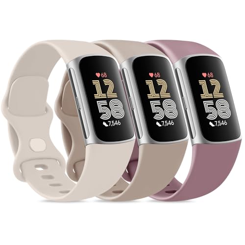 3-Pack Sport Bands for Fitbit Charge 6 - Milk Tea, Starlight, Smoke Violet - Small