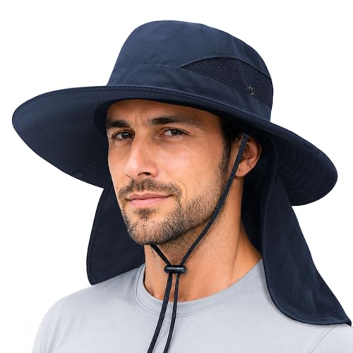 Sun Bucket Hat with Neck Flap for Men & Women - Blue