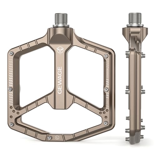 GEWAGE Brown Aluminum Flat MTB Pedals with Anti-Slip Pins & Sealed Bearings