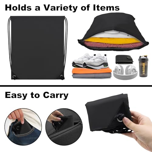 Large Drawstring Backpack - 2PCS Cinch Bag for Gym, Travel, Black