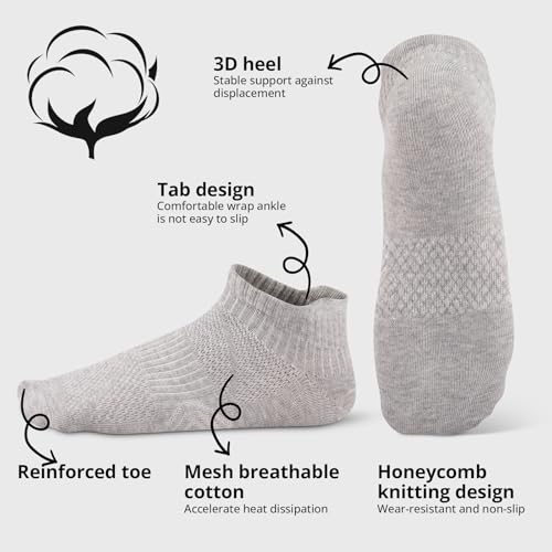 Mens Cotton Ankle Socks - 6 Pairs Breathable Sports Set - Black, White, Grey