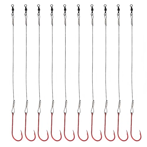 10pcs Fishing Wire Leader Hook Rigs - 6.4inch, Size 4#