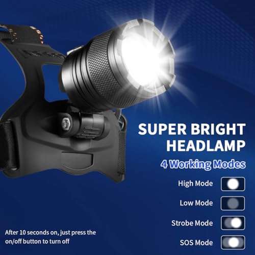 Super Bright Rechargeable Headlamp - 3000LM, 90° Adjustable, 4 Modes - 1 Pack