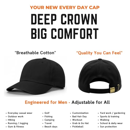 Adjustable Deep Crown Cotton Cap - Black One Size