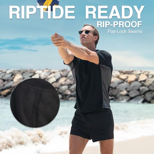 Men's Swim Shirt - UPF 50+ Short Sleeve Rash Guard - Small Black/Charcoal
