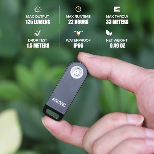 Brinyte A02 Mini EDC Keychain Flashlight Rechargeable USB-C LED Key Chain Light 125 Lumens Bright Tiny Flat Pocket Keyring Light for Camping Hiking Dog Walking Emergency Home Power Outage