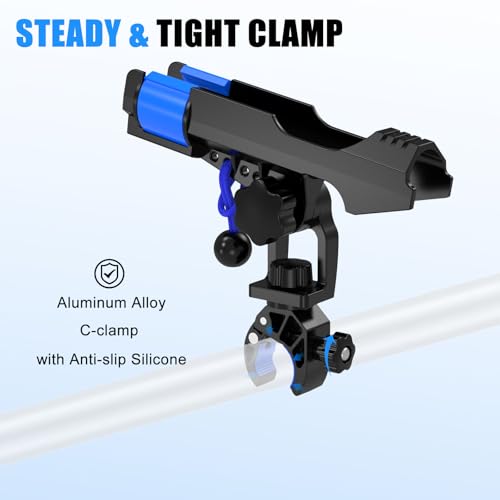 VEXPLO Black Clamp-On Round Rail Fishing Rod Holder for Boats