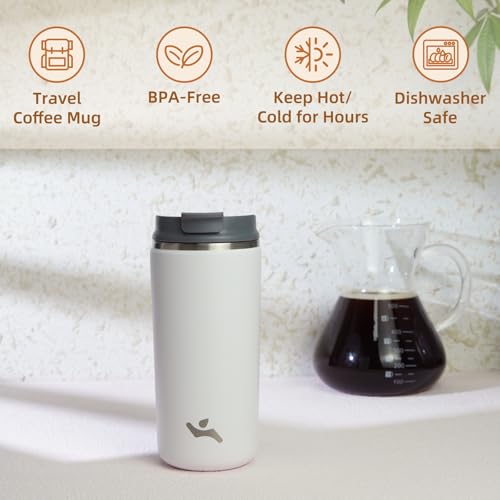 Insulated Travel Coffee Mug with Lid - Beige, 12oz
