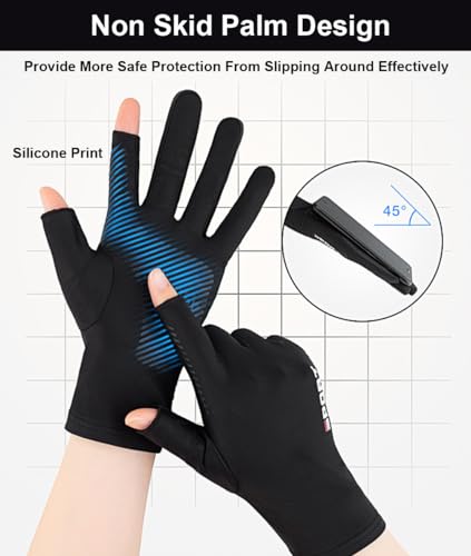 Fingerless UV Protection Gloves - Large Black for Fishing & Paddling