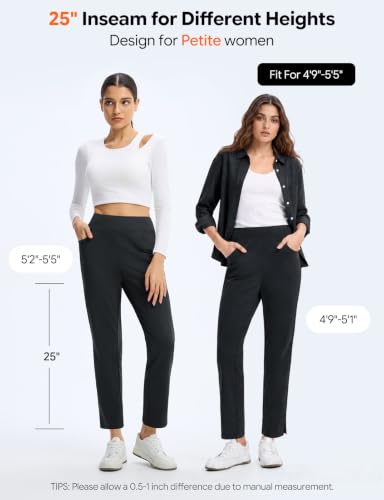Baleaf Women's Fleece-Lined Thermal Pants - Petite 25" Black, Medium Winter Travel