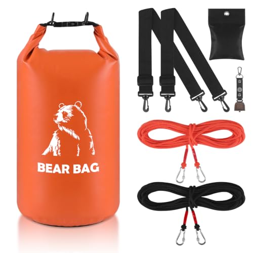 NVAAV Orange 10L Bear Food Bag Hanging Kit – Waterproof 500D PVC, Includes Rope, Carabiners & Bell