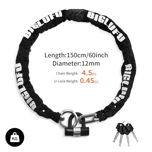 BIGLUFU 5ft x 12mm Motorcycle Chain Lock Anti-Theft Security Bike Lock Silver