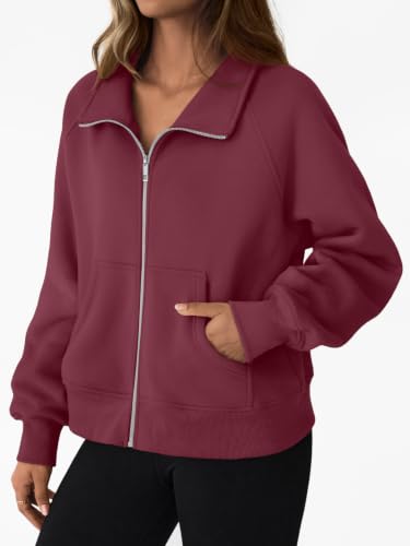 Large Winered Zip Up Cropped Hoodie for Women - Trendy Queen Y2K Sweatshirt