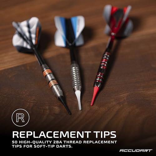 50-Pack Soft Tip Dart Points - 2BA Thread Tips for Electronic Dartboards