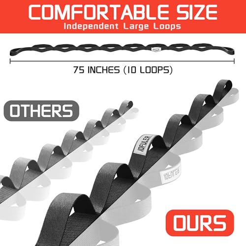 Non-Elastic Stretching Strap with 10 Loops - Physical Therapy Yoga Band - Black