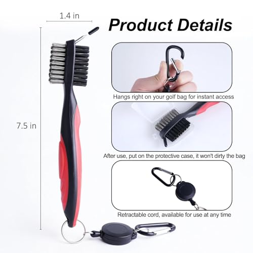 Golf Club and Shoe Brush Cleaner with Retractable Carabiner