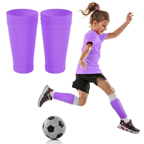 Soccer Shin Guard Sleeves with Pocket - Compression Socks for Kids - Purple, Small