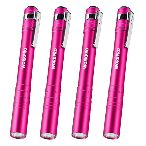 Pink WORKPRO LED Pen Light - Aluminum Pocket Flashlight with Clip, Super Bright & Lightweight